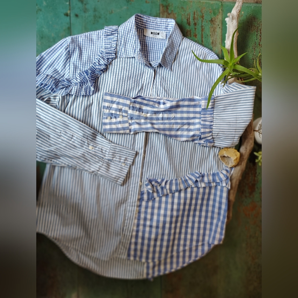 MSGM Blue and White Striped Women's Shirt